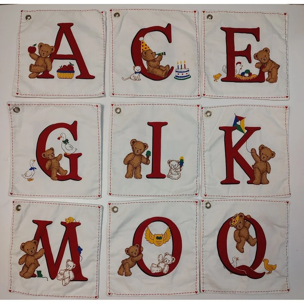 Vintage Cranston Red Very Important Bears Alphabet Squares Read A4